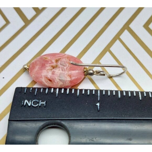 Lot of 2 Drop Dangle Natural Stone Pink & Tiger Eye Pierced Hook Earrings 1.25" - Picture 8 of 9